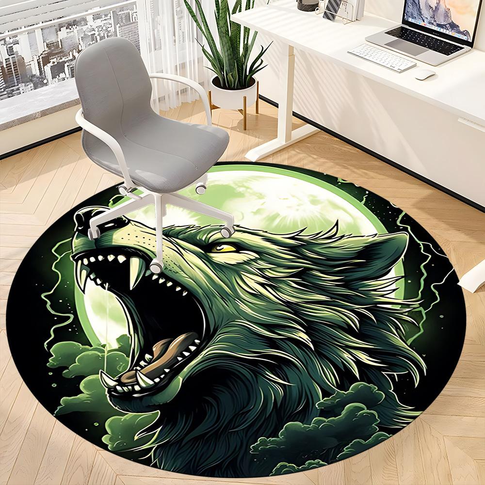 1pc Wolf Moon Office Round Area Rug, Under Office Chairs Bedroom Living Room Home Decor, Room Deco
