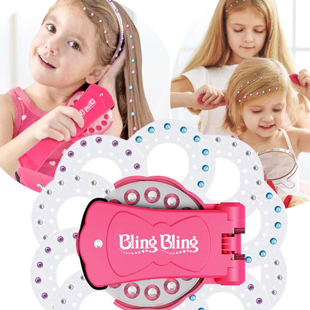 Childrens Magic Nail Drill Hair Braid Maker Toy Pretend Play Accessories Makeup Stickers Diamond Drill Machine Girls DIY Set