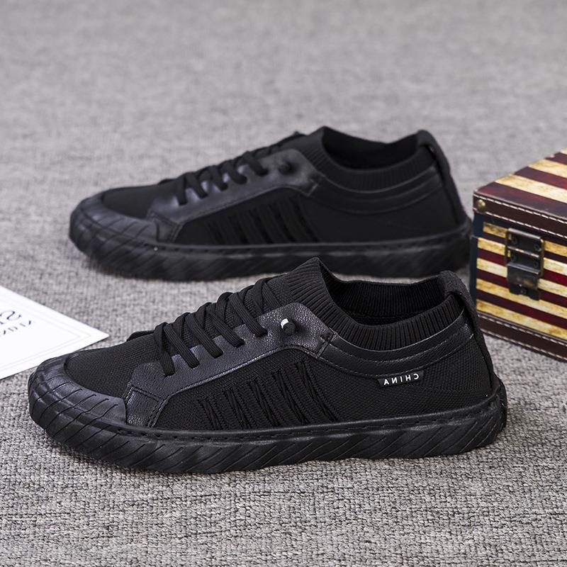 New Men's Single Shoes Sports Casual Shoes Breathable Knitted Mesh Shoes Middle-aged and Young Trend Board Shoes Lace-up Men's Shoes