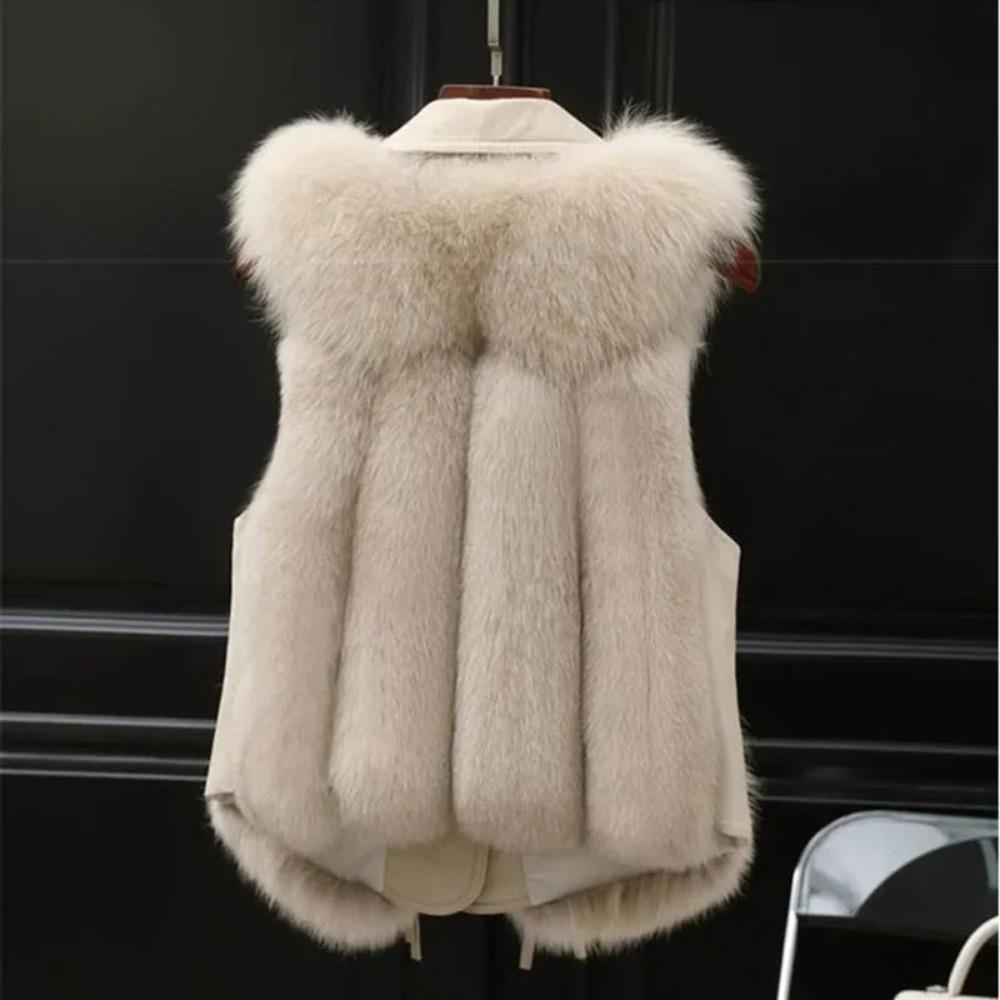 Imitation Fox Fur Vest Jacket Women Sleeveless Jacket Winter Waistcoat Short Fur Vest Female Vestcoat Outerwear