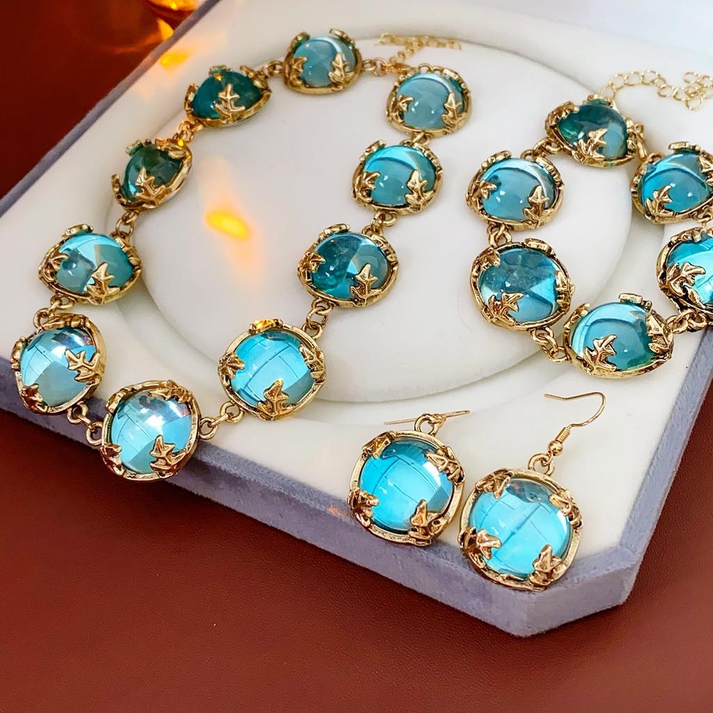 Vintage Wedding Jewelry Sets for Women Round Resin Necklace Earring Bracelet