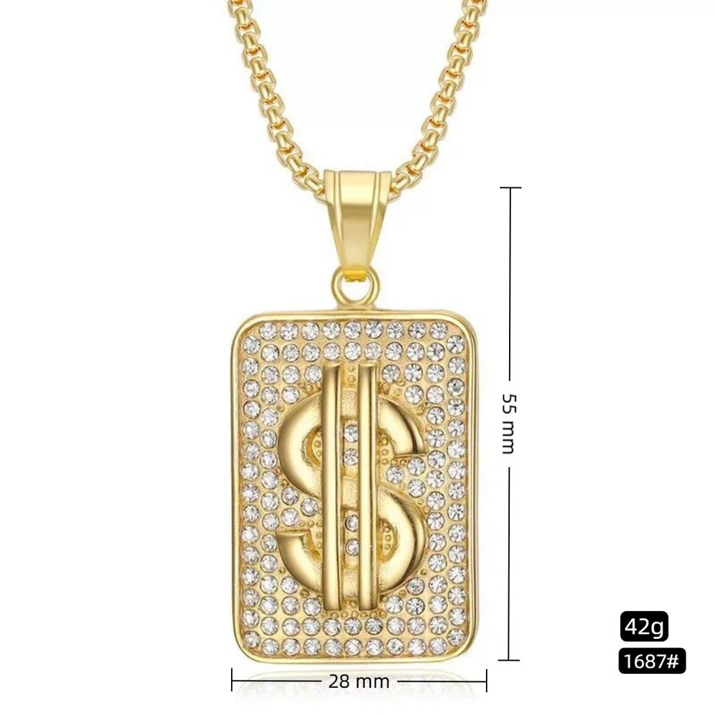 Hip Hop Iced Out Bling Dollarzeichen Anhänger Goldfarbe Edelstahl Rapper Geld Halskette Für Männer Frauen Hippie Schmuck Geschenk