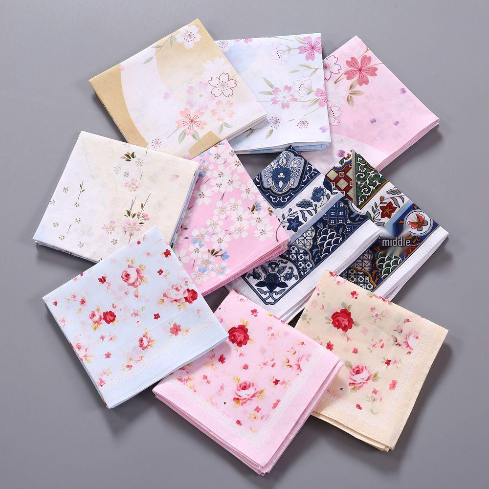 Women's Vintage Pure Cotton Handkerchief - Absorbent, Soft, Summer-Weight, Printed Square Towel