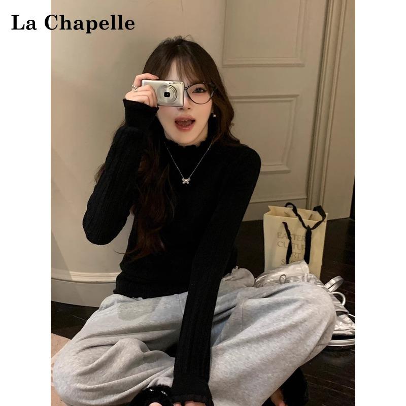 Lace bottoming shirt women's inner sweater new autumn white fungus edge knitted top