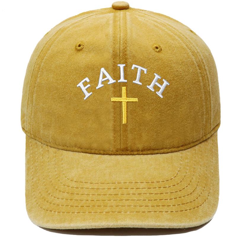 Hot Sale FAITH Alphabet Embroidery Baseball Cap Washed Retro Daddy Hat Men's and Women's Casual Shade Daddy Hat
