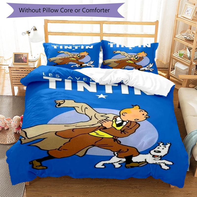 Juego de Ropa de Cama de 3 Piezas Las Aventuras de Tintín Cierre de Funda Nórdica Incluye 1 Funda Nórdica y 2 Fundas de Almohada, Suave y Cómodo para Todas las Estaciones.