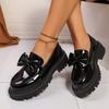 Preppy Style Bowknot Platform Loafers for Women Fashion Thick Bottom Pu Leather Shoes Woman Plus Size Round Toe Lolita Shoes
