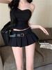 High-Waisted Pleated A-Line Mini Skirt with Belt for Petite Women - Versatile Summer Style