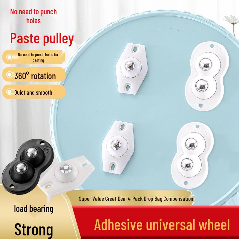 Adhesive Roller Wheels for Trash Can, No-Drill, 4-Pack Universal Base Accessory