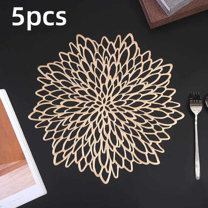 

5pcs Placemats - Elegant Pressed Round Leaf Design, Durable & Decorative for Christmas,Table Decor | Elegant Table Setting