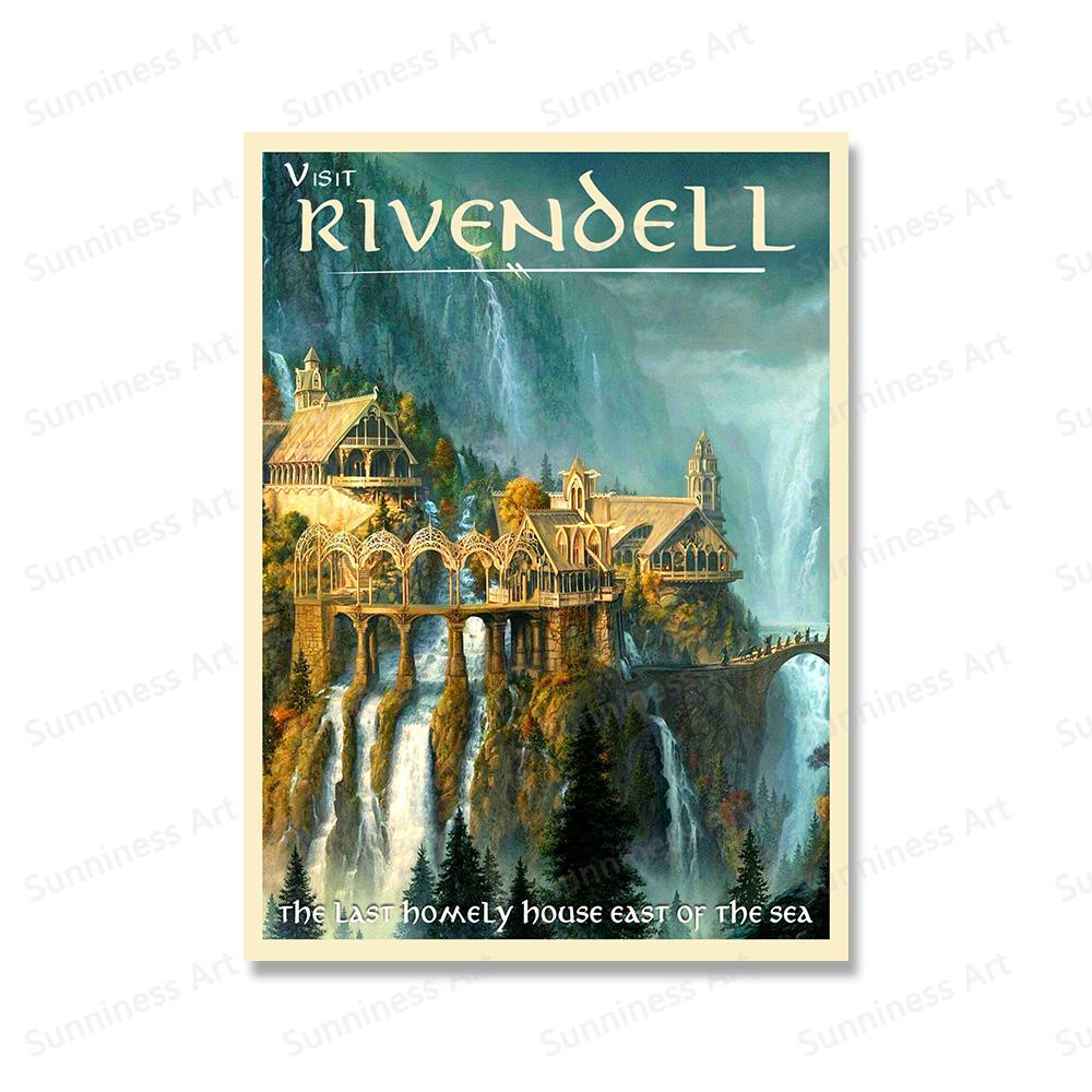 Vintage Travel Posters Middle Earth Lothlorien Mordor Illustration Prints Landscape Fantasy Literature Art Wall Pictures Decor No Frame