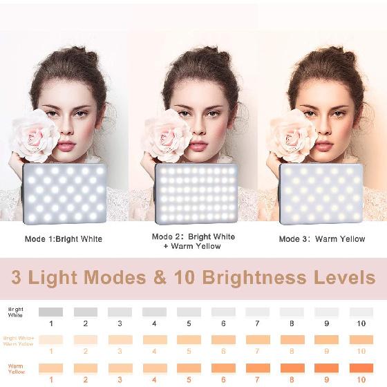 Newmowa 60 LED High Power Rechargeable Clip Fill Video Conference Light | with Front & Back Clip, Adjusted 3 Light Modes for Phone, iPhone, Android,
