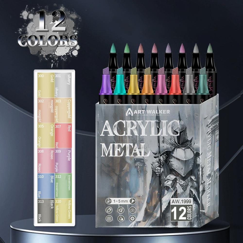 Professional Metallic Marker Dual Tip Brush&Chisel Tip Writing Smoothly Waterproof Drawing Tire Metallic Paint Marker Pens