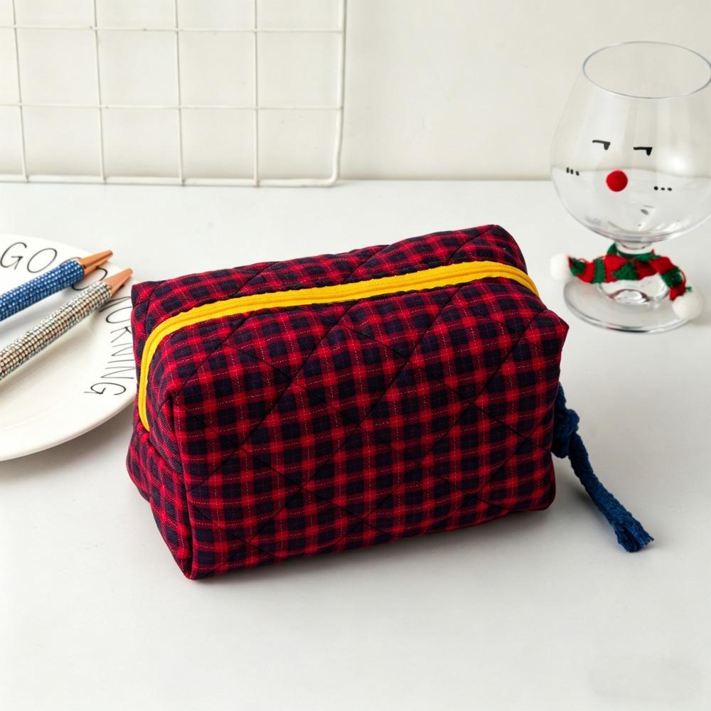 

Lightweight Quilted Plaid Makeup Bag Zipper Design Large Capacity Toiletry Bag Makeup Pouch Home Travel Makeup Pouch