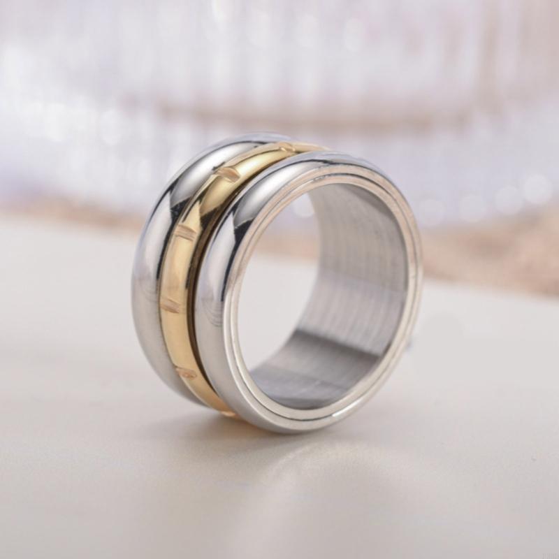 Fashionable Rotatable Ring Elegant Stress Relief Rotating Ring for Women Men Titaniums Steel Geometric Finger Ring F3MD