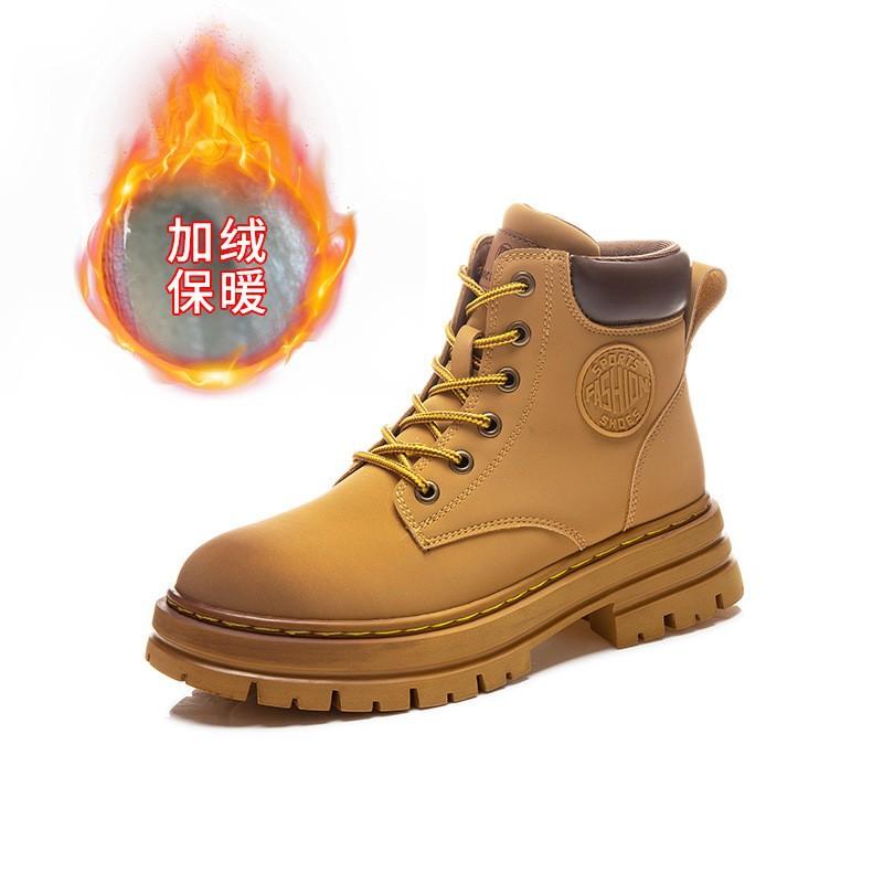 Couple leather rhubarb boots for women's new autumn and winter polished short boots for women's thick-soled Martin boots for women