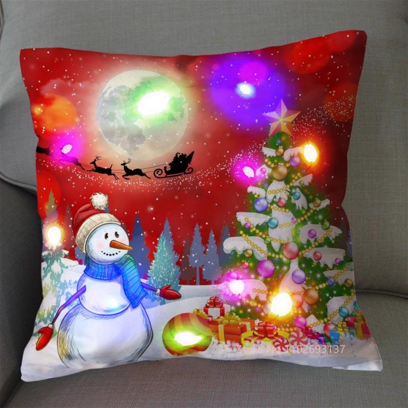 LED Christmas Cushion Cover Merry Snowman Light Pillow Cover Christmas Lighting Pillowcase Home Decoration New Year Decor