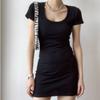 European and American light and familiar style square collar pure desire Spice Girl slim dress women's autumn sexy arm tight waist short skirt
