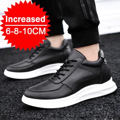 Fashion White Leather Sneakers with Thick Soles Men Shoes Outdoor Men Formal Shoes Invisible Inner Height Increasing Men's Shoes 6/8 CM