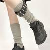 Gothic Punk Ribbed Knit Leg Warmer Sleeve with Metal Rivets Leather Belt Motorcycle Boot Covers Footless Socks for Women