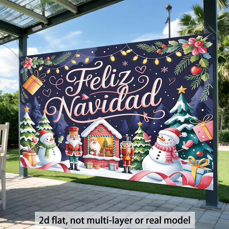 Piano 2D, 1 pezzo Banner di Natale Feliz Navidad, Tessuto per sfondo fotografico Merry Christmas, Tessuto per sfondo di Natale
