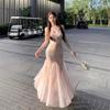 Pure Desire Wind Floral Mesh Suspender Dress Women's Summer Temperament Waist Seaside Vacation Hip Fish Tail Long Skirt