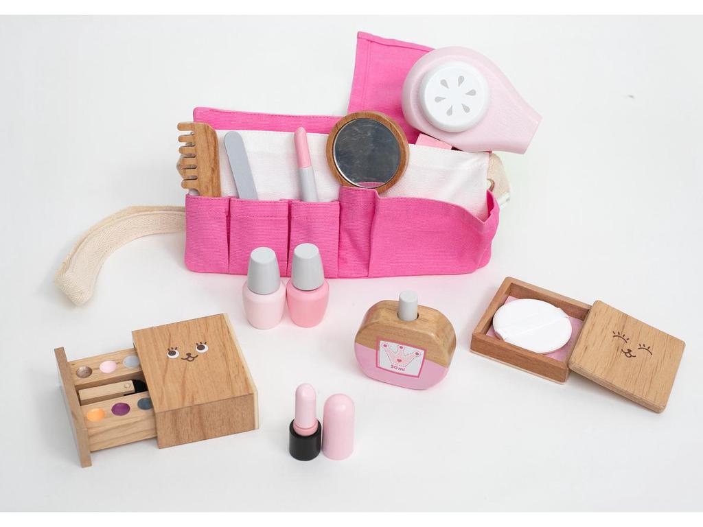 Children's Wooden Pretend Makeup Set: Portable Cosmetics Toy for Dress-Up and Imaginative Play