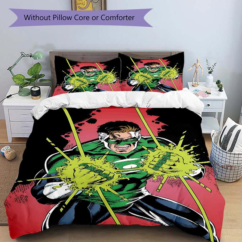 3pcs Green Lantern Ring Cover Set,Soft Comfortable Duvet Cover,Guest Room (1*Duvet Cover + 2*Pillowcases, Without Core) yy251024196