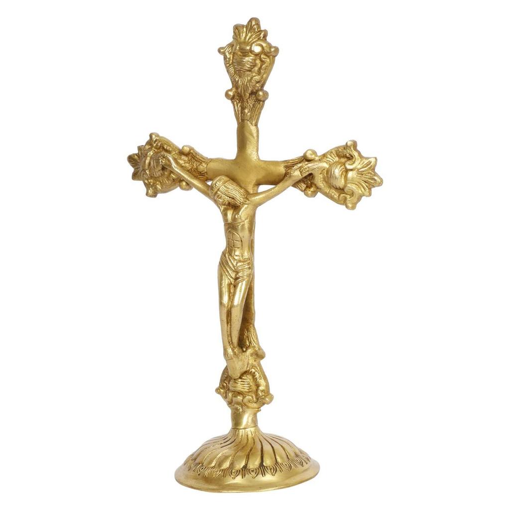 Holy Cross Jesus Christ Brass Idol for Home Living,Prayer Room Gifting and Decoration Gold 11 Inch Standard, Pack of 1.