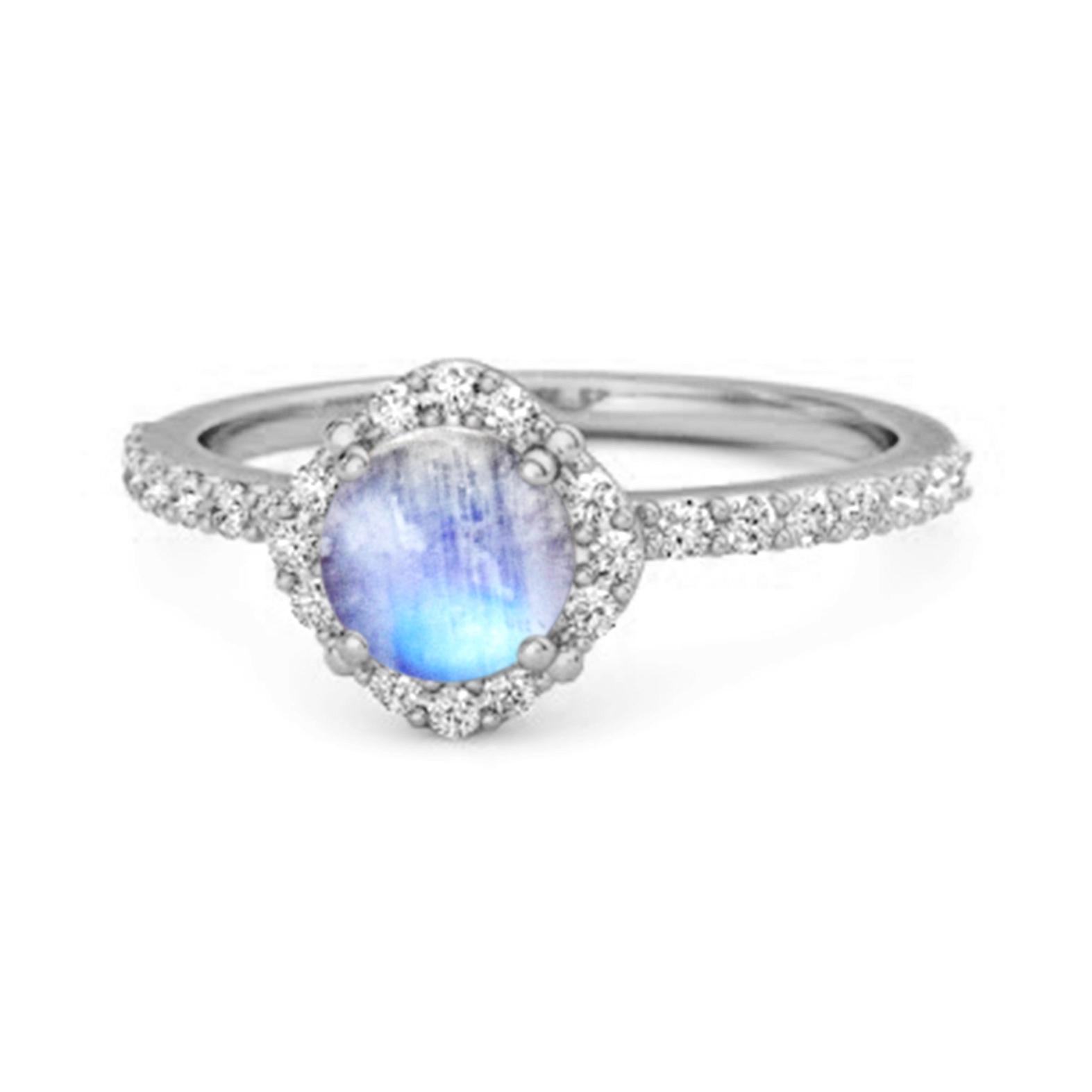 

Moonstone Floral Halo Pave Ring - 925 Sterling Silver 11 біле золото кольору