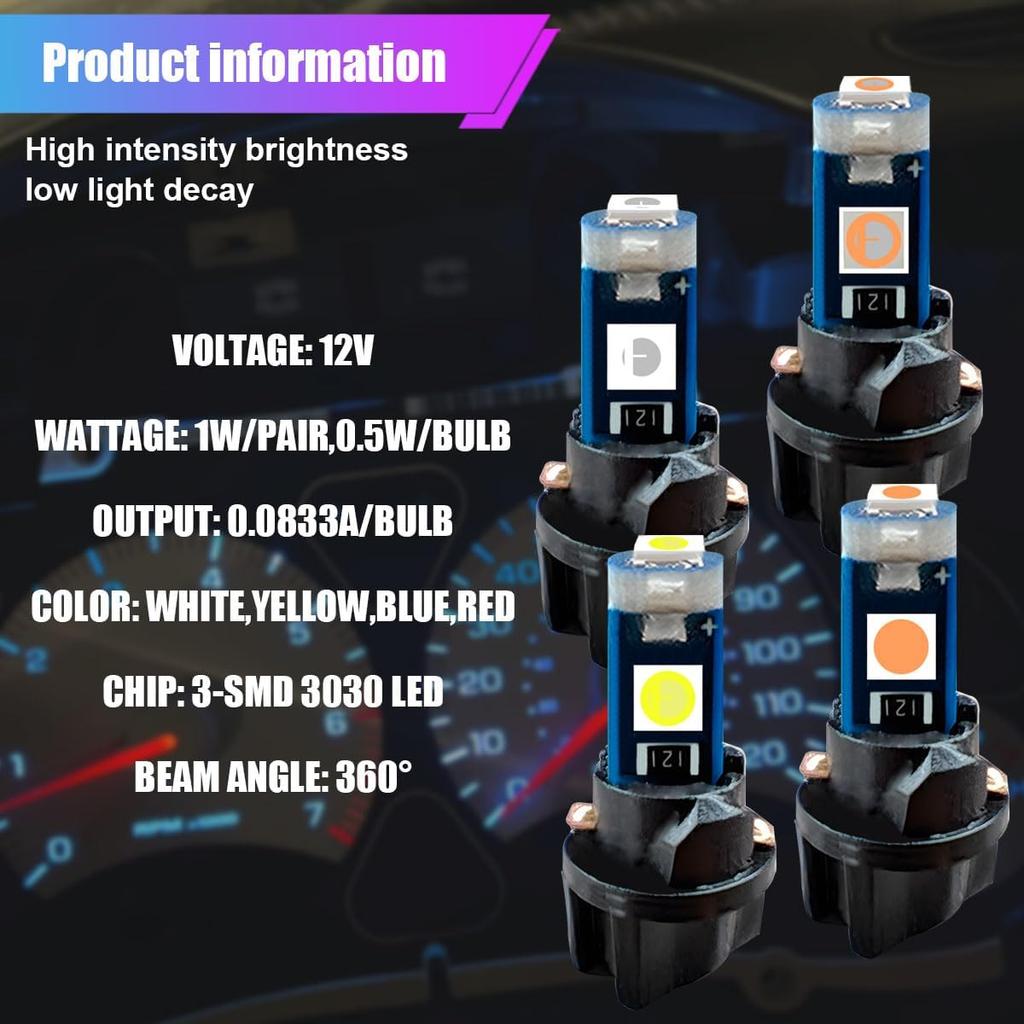 10PCS T5 LED Bulb with Twist Lock Socket- 74 37 2721 PC74 PC37 LED Dashboard Trument Panel Gauge Cluster Indicator Light Bulbs- Bright 3030 SMD 12
