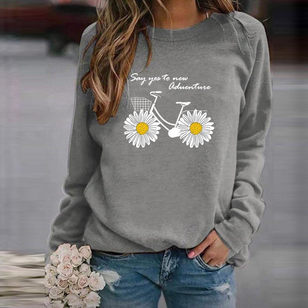 Women's Sweater Crew Neck Casual Loose Pullover Printed Long Sleeve Comfortable Long Sleeve T-Shirt
