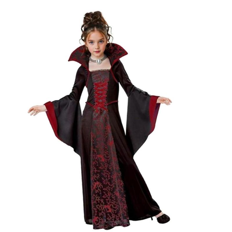Blumenmuster Kleid mit Stehkragen Kinder Halloween Hexe Kostümkleid Für Mädchen Halloween Geburtstag Rollenspiel