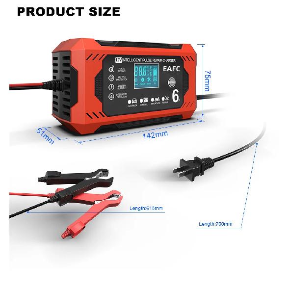 Chargeur de Batterie de Voiture 6A 12V Dispositif de Charge de Batterie de Voiture et de Moto Batterie Plomb-acide Réparation Intelligente Écran LCD