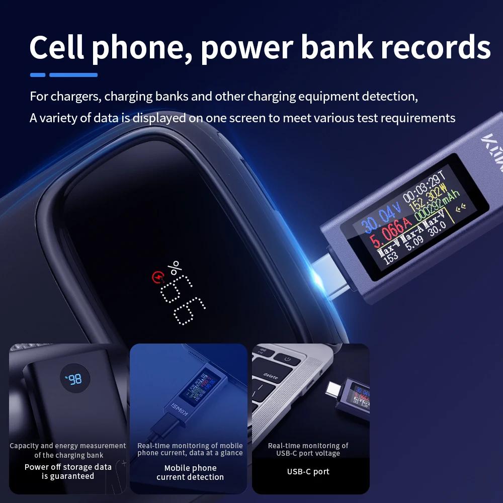 Typ-C Multifunktions-Digitalanzeige Gleichspannung Amperemeter Leistungsmesser Handy-Ladegerät Tester DC 4-30V 0-12A Batterietest