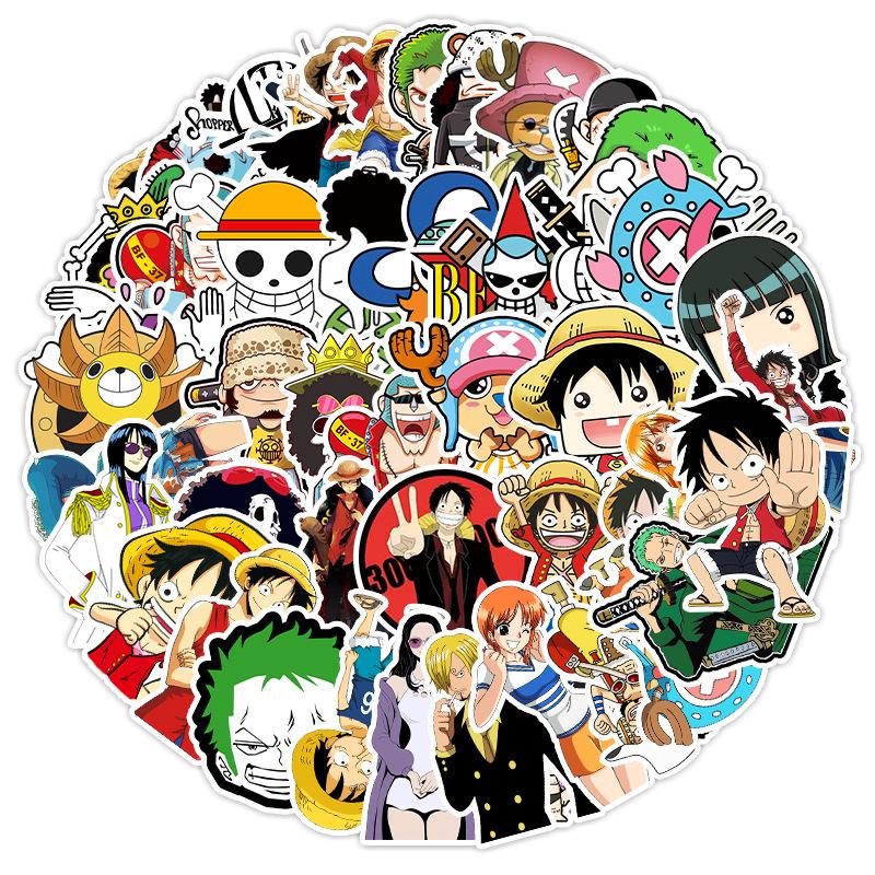 50-Piece Waterproof Anime Stickers: One Piece, Cartoon, Laptop, Skateboard, Car, Motorcycle