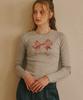 RONRON Double Ribbon Slim Crop Long Sleeve Gray