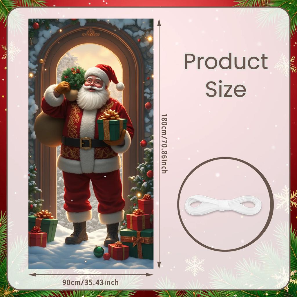 Santa Claus Christmas Door Cover Cloth Lining Decor for Outdoor Garden Kitchen Home Decorations Open the Door Holiday