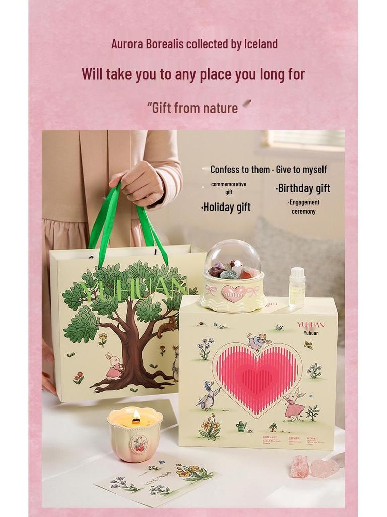 Elf Paradise Scented Candle & Diffuser Stone Ornament Gift Set for New Year, Birthday, or Wedding Favors