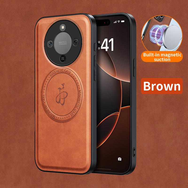 

Бездротова зарядка Магнітний чохол для Honor X9d Захисна накладка Шкіра PU Тверда задня кришка Coque Funda коричневий