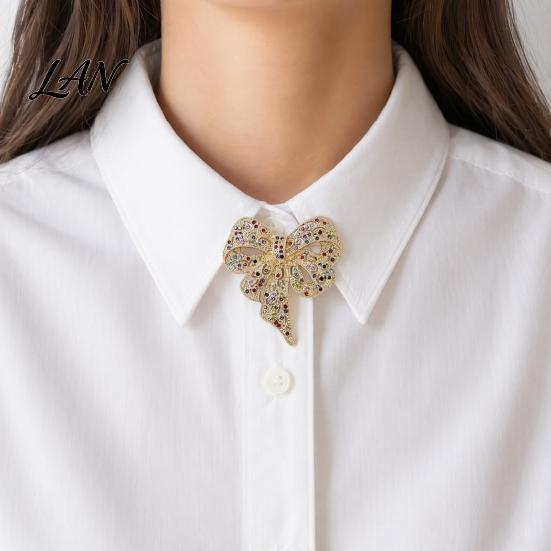 Women Brooch Pin Vintage Rhinestone Bow Pin, Bowknot Shape Alloy Lapel Secure Clasp Sweater Cardigan Coat Clothing Accessories, Fashion Jewelry