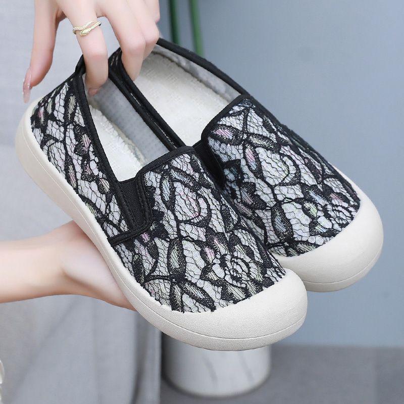 Модные женские лоферы с вышивкой, летние дышащие сетчатые кроссовки на платформе, женские удобные повседневные туфли без шнуровки 35 чёрный