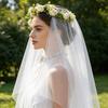 Bridal Veil Lightweight Breathable White Tulle Headband with Bows Flowers Decor Children Versatile Party Headwear Hair Accessory