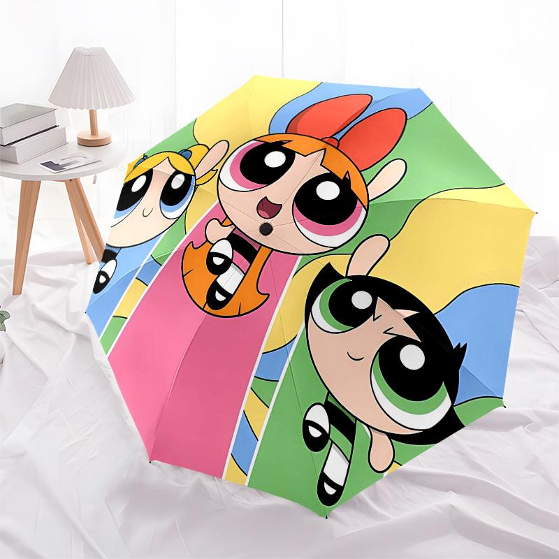 Powerpuff Girls, Cartoon Automatic Opening and Closing, 8 rib Structure Portable Umbrella, Suitable for Men and Women in All Seasons Perfec