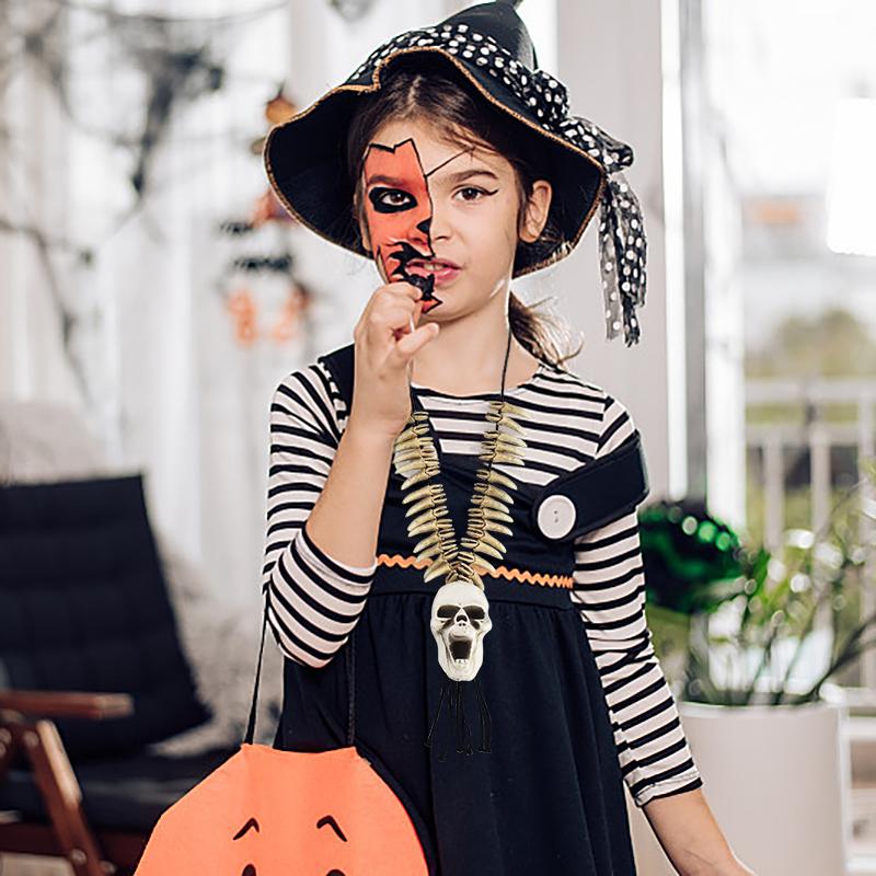 Halloween Skeleton Necklace Horror Skull Pendant for Halloween Party Home Decoration Kids Adults Cosplay Dress Up Costume Props