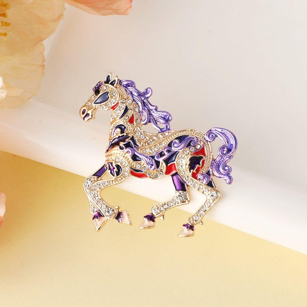 Metal Enamel Horse Brooch Pin Sparkling Mascot Horse Lapel Pin Zodiac Horse Brooch Good Luck