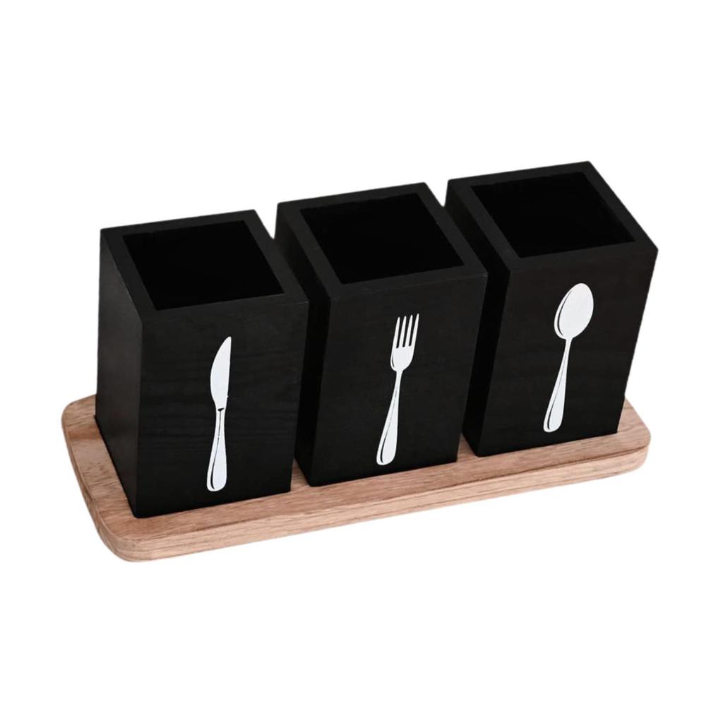 Kitchen Utensils Holder with Compartments Rustic Farmhouse Wooden Cutlery Silverware Holder for Home Pantry Party Restaurant