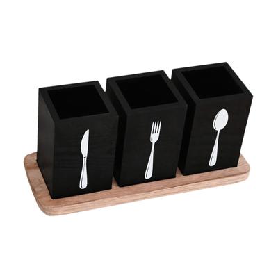 Kitchen Utensils Holder with Compartments Rustic Farmhouse Wooden Cutlery Silverware Holder for Home Pantry Party Restaurant