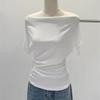 Sommer Reines Verlangen Ein Schulter Schwarz Kurzarm Damen T-Shirt Koreanischer Stil Schlankmachendes Top Freiliegende Schulter Modisch