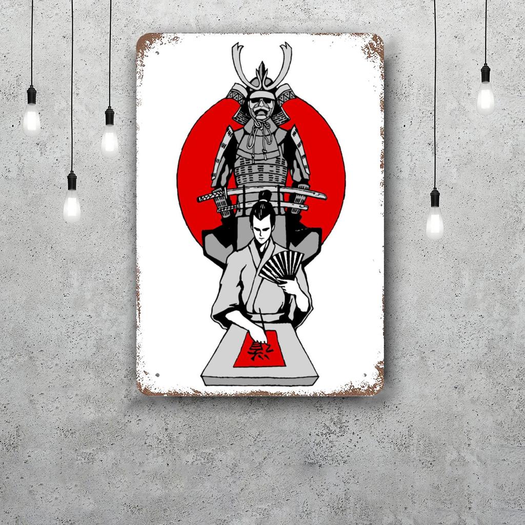Samurai Warrior Vintage Metal Tin Signs Posters Decor Retro Metal Plaque Wall Art Decor for Garage Bar